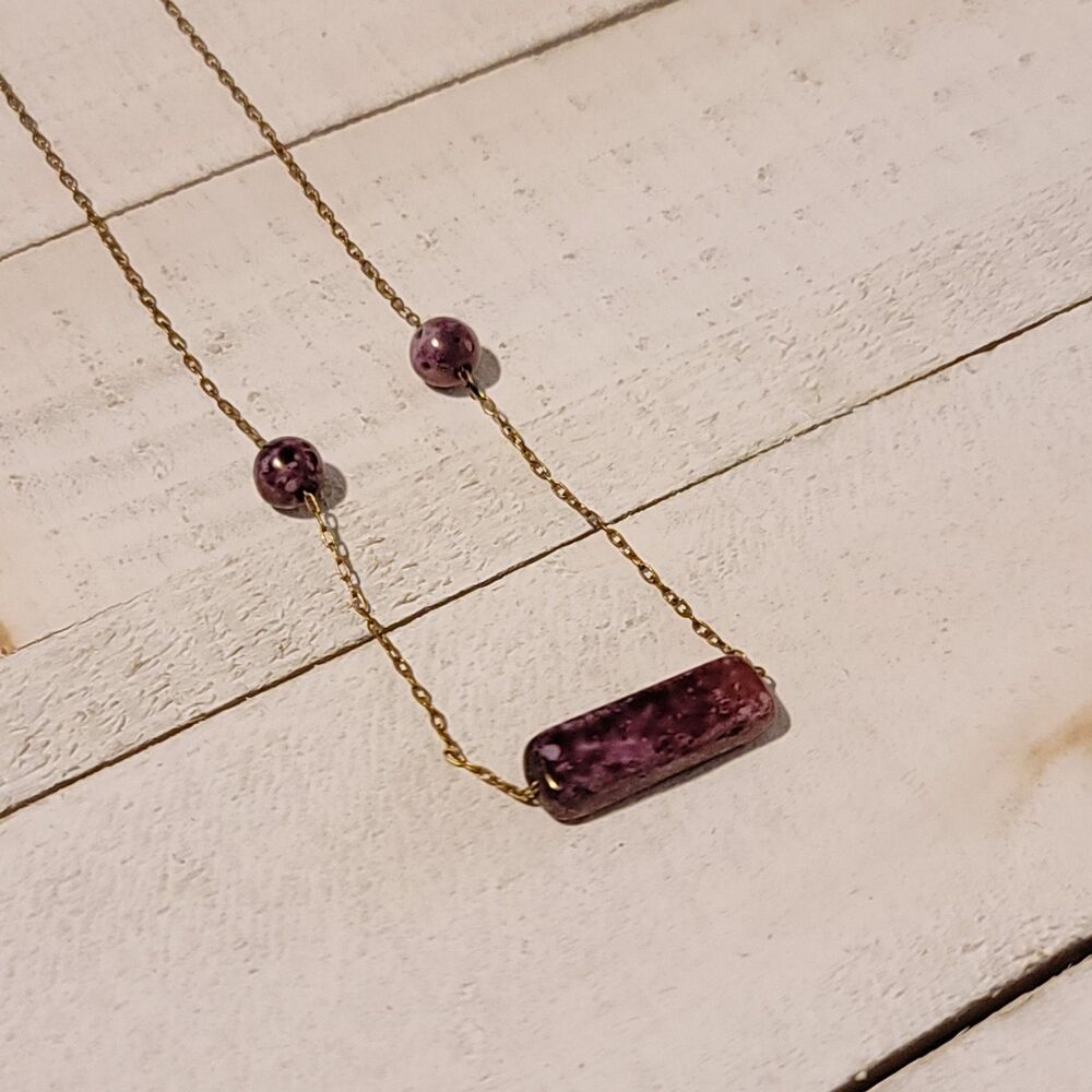 Gold Tone Chain Necklace with Purple Stone Beads